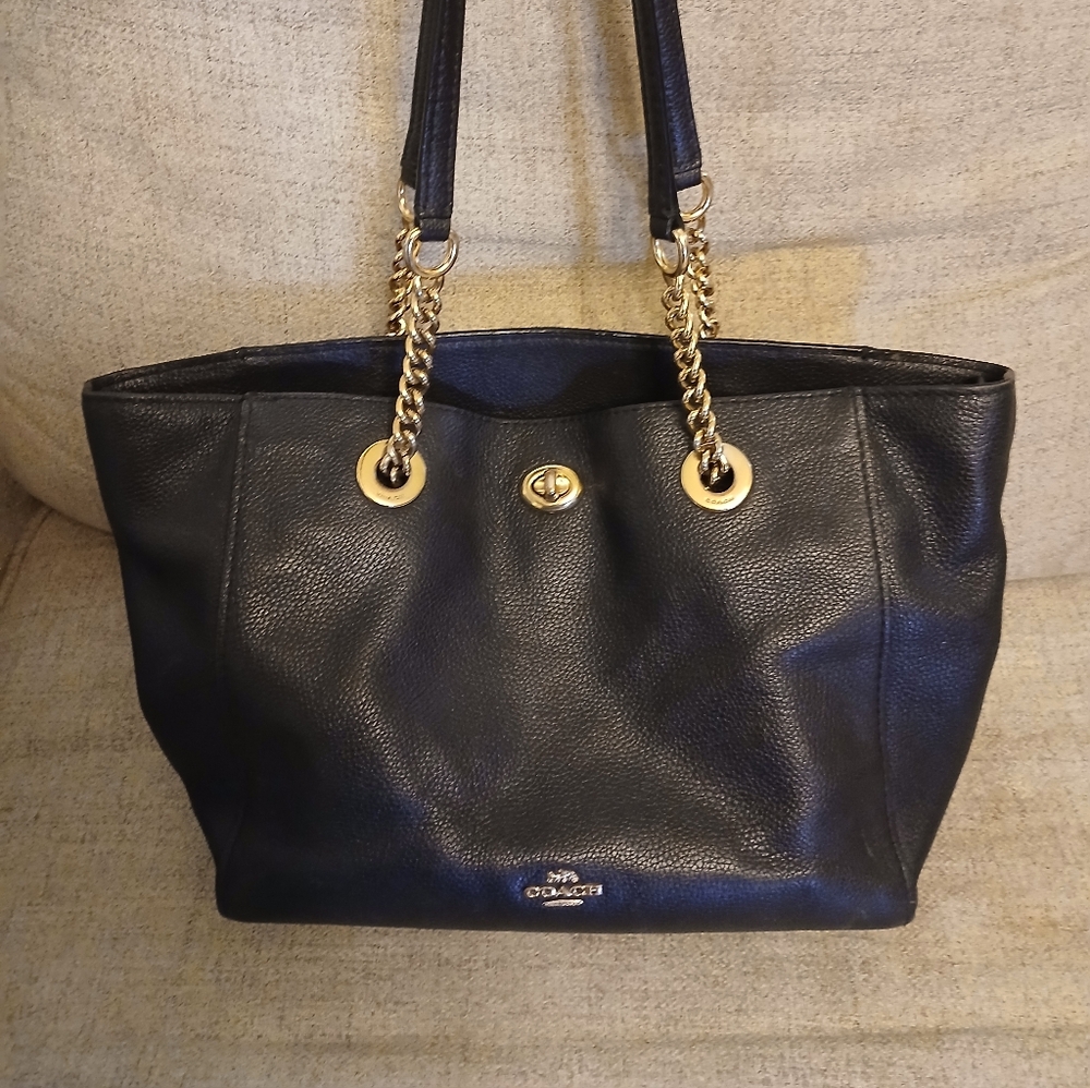 Coach Black Leather Tote Bag